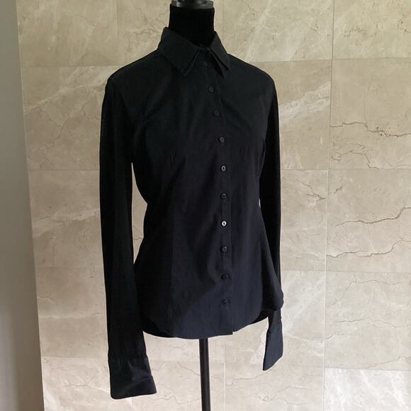 Anne Fontaine, Black Alison Button Up Top, 40 Double Collar & Cuffs Classic $350 - Picture 2 of 11